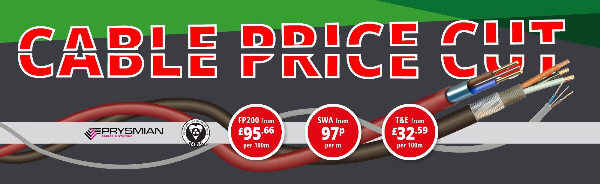 Great savings across BASEC and Prysmian twin and earth, steel wire armoured (SWA) and fire cable.