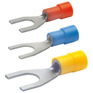 Quetschkabelschuh für Cu-Leiter - 630C5, Quetschkabelschuh isoliert, M5, DIN 46237, 1,5-2,5 mm², Gabelform - 630C5