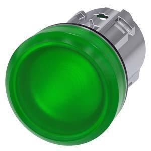 Frontelement für Leuchtmelder - 3SU1051-6AA40-0AA0, Leuchtmelder, 22mm, rund, Metall, hochglanz, grün, Linse, glatt - 3SU10516AA400AA0