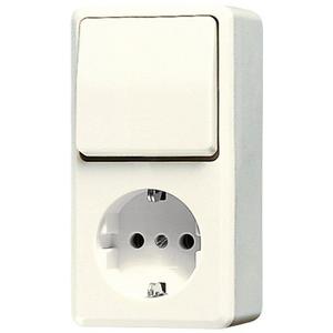 Schalter-/Taster-/Steckdosenkombination - 676 A, SCHUKO®-Steckdose 16 A 250 V ~ mit Schalter Universal Aus-Wechsel 10 AX 250 V ~, 16 A 250 V ~, 47 mm, AP 600, weiß - 676A