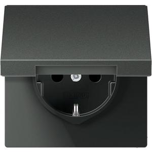 Steckdose - AL 1521 KL AN, SCHUKO®-Steckdose, 16 A 250 V ~, Schraubklemmen, Klappdeckel, Aluminium lackiert, Serie LS, anthrazit - AL1521KLAN