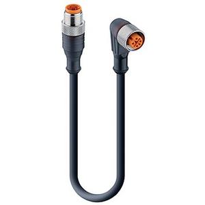 Konfektioniertes Sensor-Aktor-Kabel - RST 4-RKWT 4-225/2 M, M12 auf M12 Sensor Verbindungsleitung, PUR Kabel schwarz, ungeschirmt, M12 Stecker gerade auf M12 Buchse gewinkelt, A-kodiert, 4-Pin, 4x0.34mm² - 43776