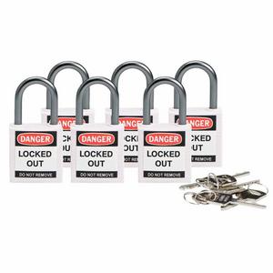 Vorhängeschloss - COMPACT SAFE PADLOCK 25MM SHA KD WHITE/6, Kompakte Brady Sicherheitsschlösser mit einem Bügel von 25 mm - Keyed Different - 814122