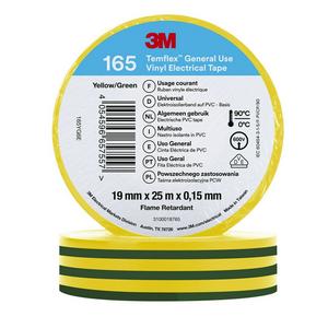 Klebeband - Temflex165 19x25Yellow, 3M Temflex Vinyl-Isolierband 165, Grün/Gelb, 19 mm x 25 m - 7100222494