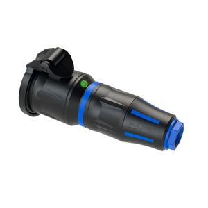 Schutzkontaktkupplung - SCHUKO-KUPPLUNG GUMMI LED M. KLAPPDECK, Vollgummi-Schutzkontaktkupplung, m. LED, 230V/16A/3pol./IP54, mit Klappdeckel - SCH21/K/PG/BL/LED