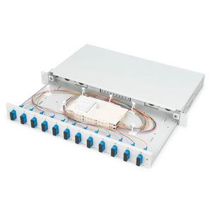 Patchpanel LWL - HDN-96321/9, Spleißbox- ausziehbar 12 SC Duplex SM-Kupplungen OS2 Keramik inkl. Pigtails, vorkonfektioniert - DN-96321/9