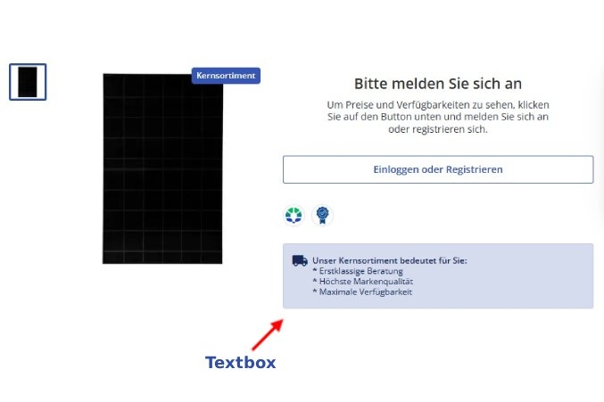 Kernsortimentsartikel auf der Produktdetailseite am Marker "Kernsortiment" oder der Textbox erkannt