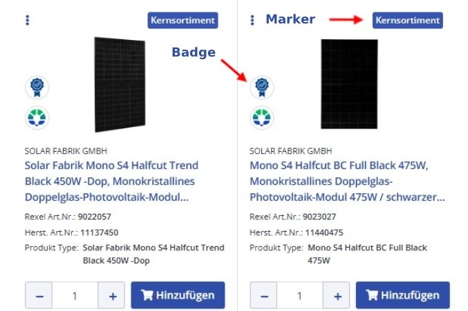 Kernsortimentsartikel auf der Produktlistenseite am Badge "Kernsortiment"