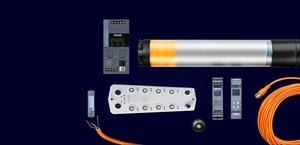 De Siemens producten met IO-Link technologie staan afgebeeld op een donkere achtergrond