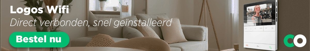 Huishoudelijke omgeving met de tekst bestel de Comelit logos wifimonitor