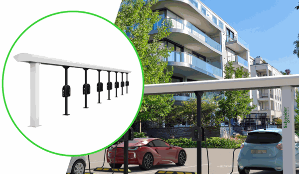 Lifestyle image met laadstations van Schneider Electric