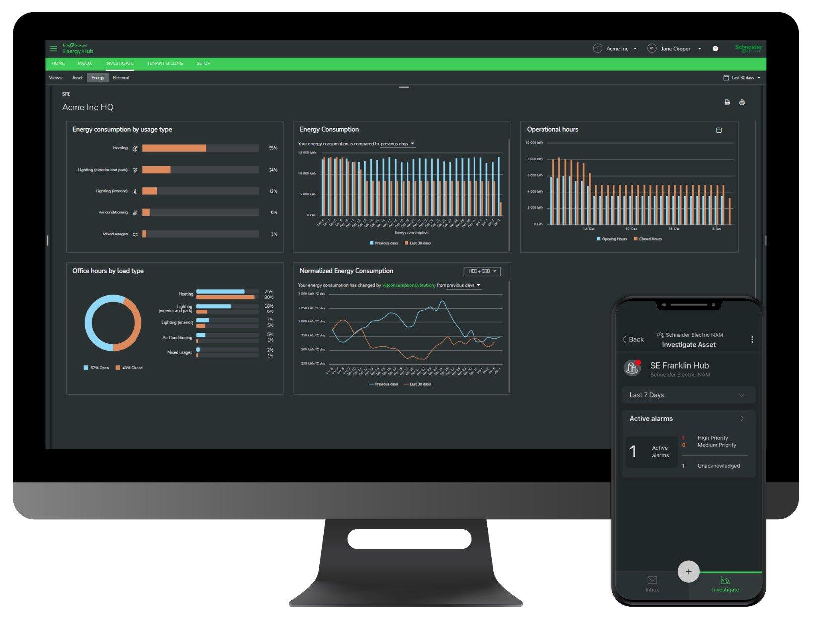 Schneider Electric EcoStruxure Energy Hub helpt bedrijven controle te houden over hun energieverbruik.