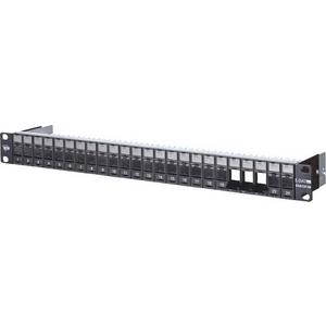 Patchpanel Kupfer - 19 Zoll Modulträger 1HE 24 Port schwarz unbestückt geschirmt - 130920-BK-E