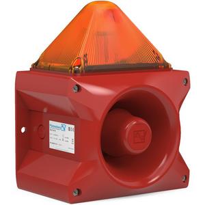 Optisches/Akustisches Signalgerät - Blitzschallgeber 110 dB(A) / 10 J Gehäuse rot / Haube orange 24 V DC - 23361804000