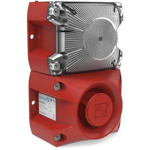 Optisches/Akustisches Signalgerät - Blitzschallgeber 100 dB(A) / 5 J Gehäuse rot / Haube KLAR 24 V DC - 23311801000