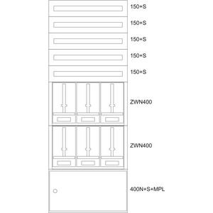 Zähler-Komplettschrank - Aufputz-Zählerverteiler B=800mm H=2060 6 Zählerplätze - 138056