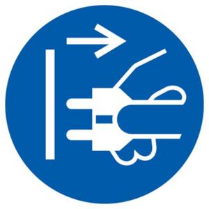 Warn-/Hinweisschild - Gebotsschild Netzstecker ziehen ISO Folie selbstklebend Ø 25mm 10/Bg. - HEIN_23088