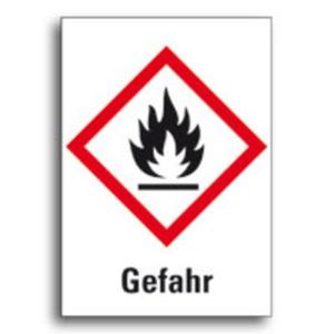 Warn-/Hinweisschild - Gefahrensymbol Flamme GHS02 Gefahr Folie 26x18mm 500/Rol - HEIN_27385