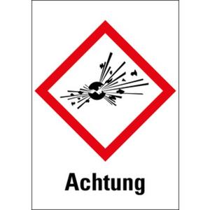 Warn-/Hinweisschild - Gefahrensymbol Explodierende Bombe GHS01 Achtung Papier 52x37 1000/Rol - HEIN_85151