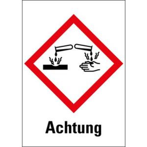 Warn-/Hinweisschild - Gefahrensymbol Ätzwirkung GHS05 Achtung Papier 37x26mm 1000/Rol - HEIN_85188