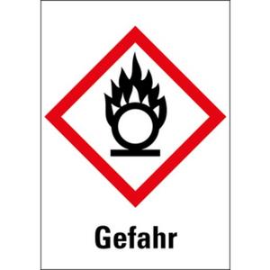 Warn-/Hinweisschild - Gefahrensymbol Flamme über Kreis GHS03 Gefahr Folie 74 x 52 mm - HEIN_85232