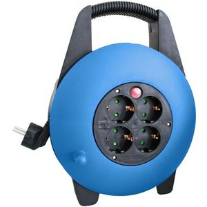 Kabeltrommel - Kabelbox blau IP20 mit 15m H05VV-F 3G1,5 4 Schukosteckdosen - 16095