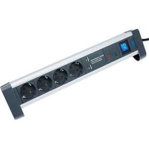 Steckdosenleiste - Tischverteiler 4-fach 45° ALUX 1,5m Kabel mit Schalter 2 USB Anschlüsse und ÜSS - 18361