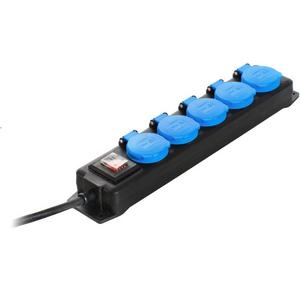 Steckdosenleiste - Steckdosenleiste IP44 5-fach blau 1,5m H07RN-F 3G1,5 mit Klappdeckel u. Schalter - 38609