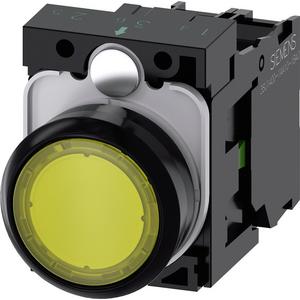 Drucktaster, Komplettgerät - Leuchtdrucktaster 22 mm rund Kunststoff gelb Druckknopf flach tastend - 3SU1102-0AB30-1BA0
