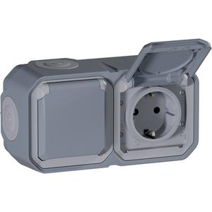 Steckdose - Plexo New Feuchtraum-AP Vorverdrahtete horizontale 2-fach Schuko-Steckdose Grau - 069742L