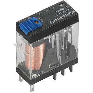 Schaltrelais - Miniatur-Industrierelais 24 V DC LED grün Freilaufdiode 2 Wechsler mit Prüftaste - 7760056340