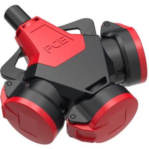 SCHUKO-Kupplung - 3-Wegekupplung Taurus2 Vollgummi mit Klappdeckel nat IP54 rot - 253722-SR