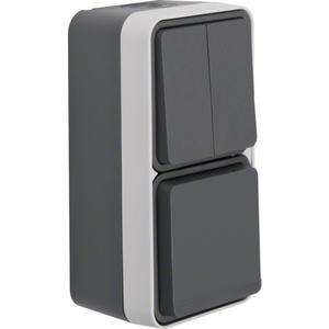 Schalter-/Steckdosenkombination - Serienschalter/Steckdose SCHUKO mit Klappdeckel AP senkrecht W.1 IP55 grau - WNC081