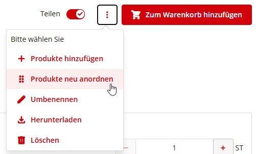 Sortierung der Produkte