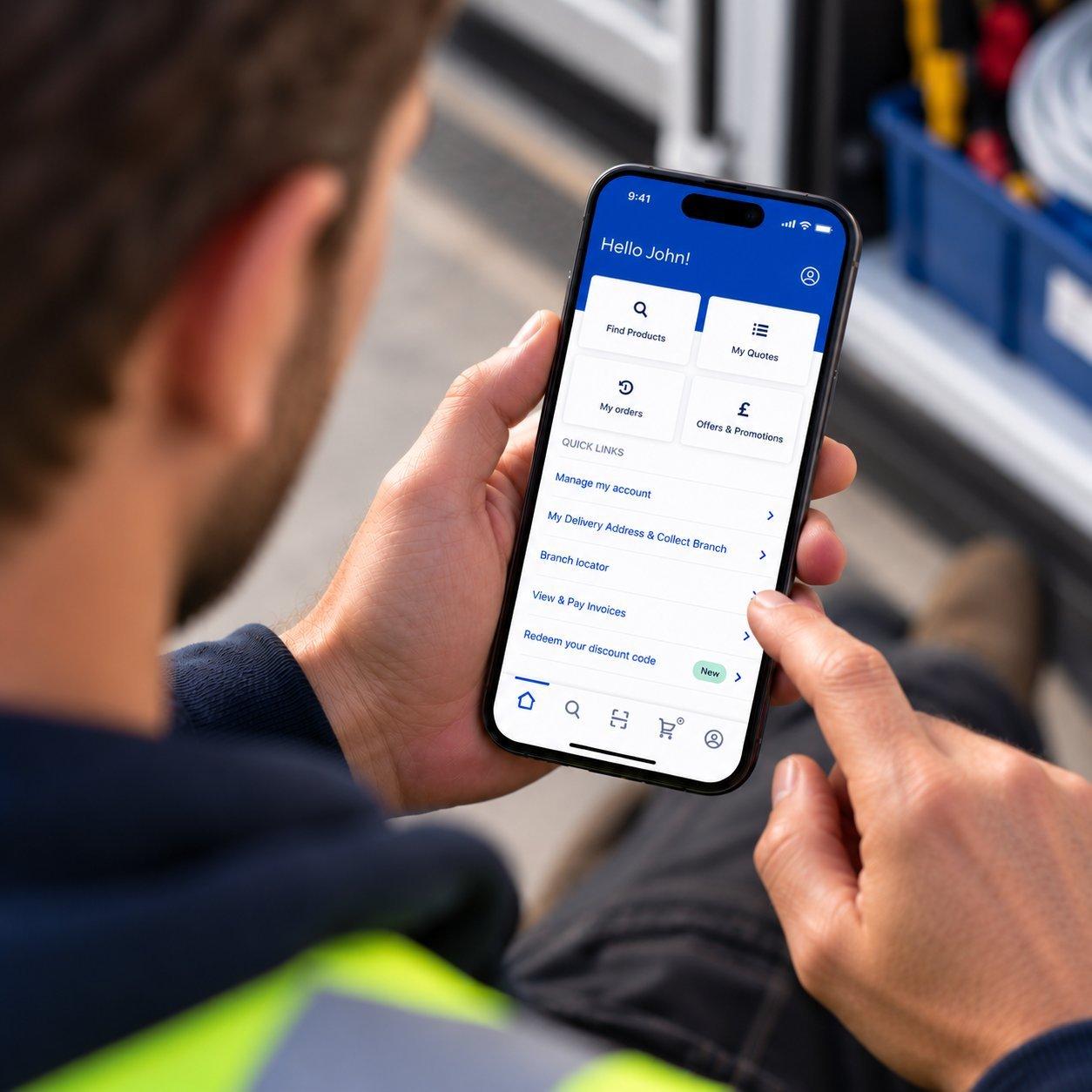 The Rexel app on a phone, on site or in the van
