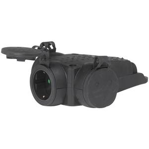 SCHUKO-Kupplung - Hängekupplung 3-fach Gummi mit Verschlußdeckel schwarz - 051366