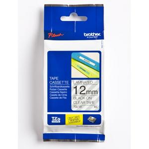 Schriftband - Schriftbandkassette TZe121 Bandfarbe trans, Schriftfarbe schwarz, 9 mm - TZE121  SCHW./TRANS.