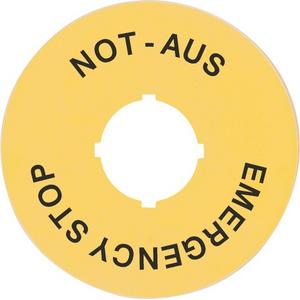 Bezeichnungsschild für Befehlsgeräte - Gelbe Scheibe Ø70mm NOT-AUS / EMERGENCY STOP - B3-7603-12