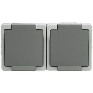 Steckdose - Feuchtraum Steckdose 2-fach waagrecht AP grau - 9322W