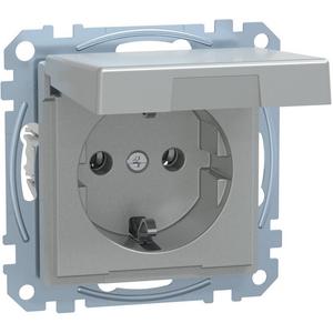 Steckdose - SCHUKO-Steckdose mit Klappdeckel BRS Steckklemmen aluminium - MEG2310-0460