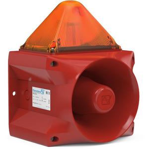 Optisches/Akustisches Signalgerät - Blitzschallgeber 120 dB(A) / 15 J Gehäuse rot / Haube orange 24 V DC - 23372804000