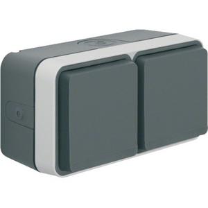 Steckdose - Steckdose SCHUKO 2-fach waagerecht mit Klappdeckel AP - 47753525