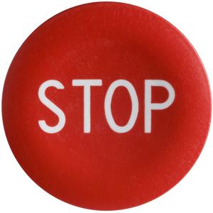 Kalotte, Linse - Tastenschild rot Beschriftung STOP weiß für Frontelement rund flach Drucktaster - ZBA434