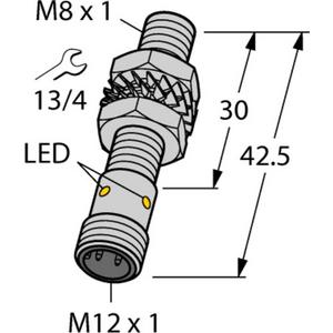 Induktiver Näherungsschalter - Induktiver Sensor Faktor 1 M8-Gew. teflonisiert Sn 3mm pnp-Schl. M12 - T-46 02156
