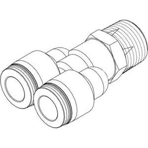 Pneumatische Leitungsverbindung - Quick Star Y - Verschraub. P1: 1/4 Außengew. P2: 2x4 mm Steckanschl. - 190675