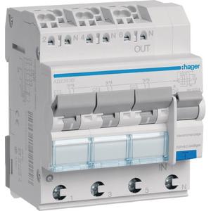Kombination FI-Schalter/Leitungsschutzschalter - FI-Schalter/LS-Schalter 3X 1-polig+N 6 kA C-13 A 30 mA Typ A QC - ADZ363D