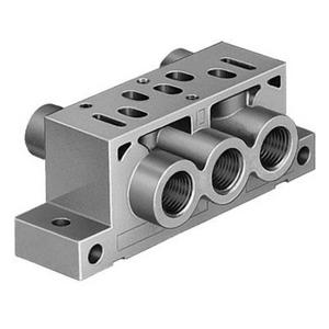 Zubehör für pneumatische Anlagen / Anlagenteile - Einzelanschlussplatte Anschlüsse seitl. Steuerluft G1/8 Pneumatik G1/4 - 161109