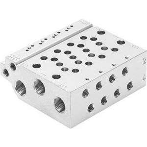 Zubehör für pneumatische Anlagen / Anlagenteile - Anschlussleiste für VUVG Rastermaß: 10,5 mm für 4 Pneumatikventile - 566608