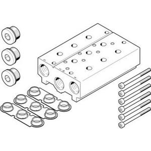 Zubehör für pneumatische Anlagen / Anlagenteile - Anschlussblock für 2 Stk 5/2 und 5/3 Wegeventil Dichtung Schrauben - 8026377