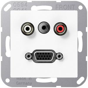 Multifunktions-Anschlussdose - Cinch Audio Miniklinke 3,5 mm und VGA Tragring Schraubbefestigung bruchsicher - MAA1072WW